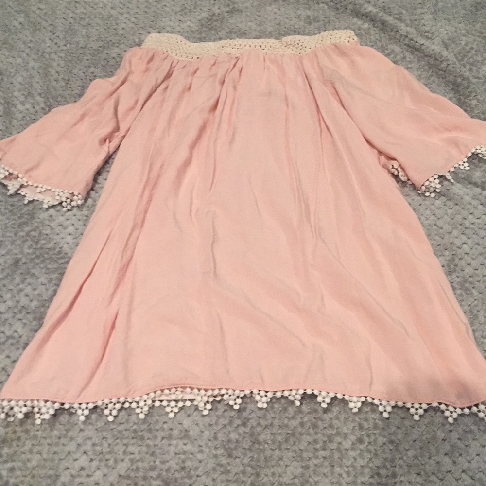 Baby pink off the shoulder dress